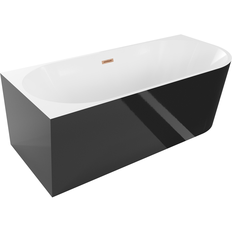 Mexen Mia voľne stojaca rohová vaňa ľavá 170 x 80 cm, biela/čierna, preliv meď brúsená - 52691708075L-65
