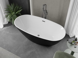 Mexen Eris voľne stojaca vaňa 180 x 80 cm, biela/čierna, prepad gun gray brúsený - 53441808075-66