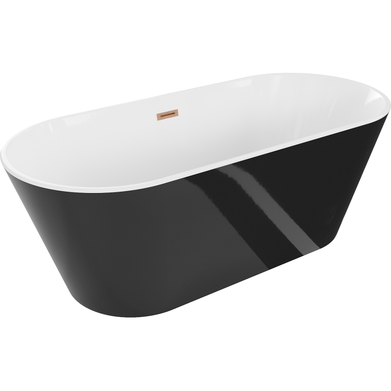 Mexen Flavia voľne stojaca vaňa 150 x 75 cm, biela/čierna, prepad medený kefovaný - 54031507575-65