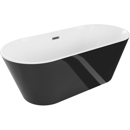 Mexen Flavia voľne stojaca vaňa 160 x 75 cm, biela/čierna, prepad gun gray kartáčovaný - 54031608075-66