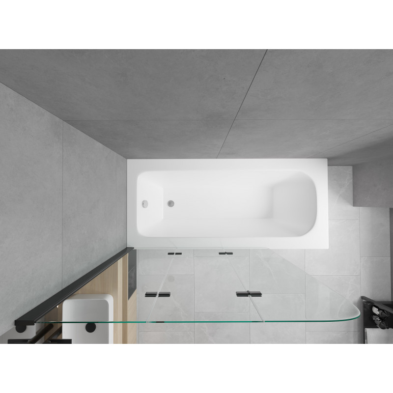 Mexen Vega obdĺžniková vaňa 160 x 70 cm s obkladom a 3-krídlovou zástenou 120 cm, transparentná, čierna