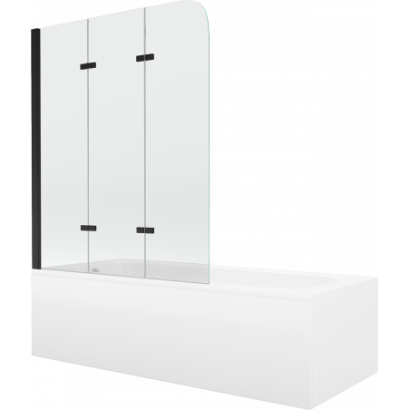 Mexen Vega obdĺžniková vaňa 160 x 70 cm s obkladom a 3-krídlovou zástenou 120 cm, transparentná, čierna