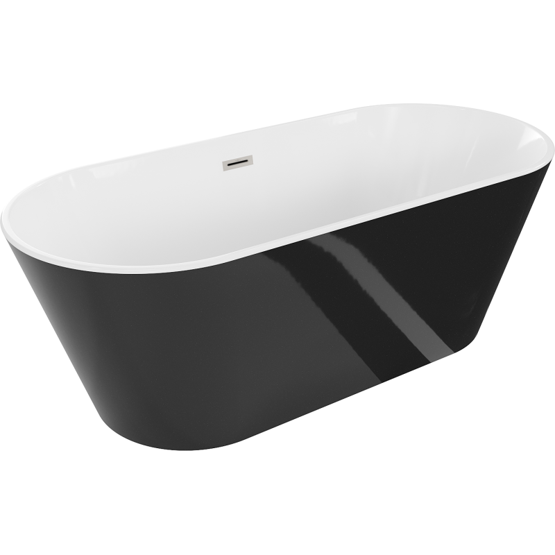 Mexen Flavia voľne stojaca vaňa 170 x 75 cm, biela/čierna, prepad brúsený nikel - 54031708075-97