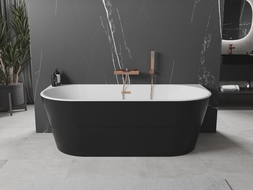 Mexen Oval voľne stojaca priečna vaňa 140 x 75 cm, biela/čierna, prepad z brúseného medi - 52671407575-65