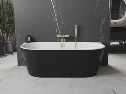 Mexen Oval voľne stojaca priemyselná vaňa 160 x 80 cm, biela/čierna, zlatý prepad - 52671608075-50