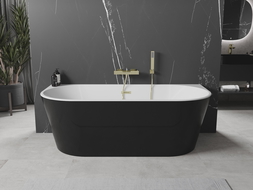 Mexen Oval vaňa voľne stojaca priestranná 160 x 80 cm, biela/čierna, prepad zlatý brúsený - 52671608075-55