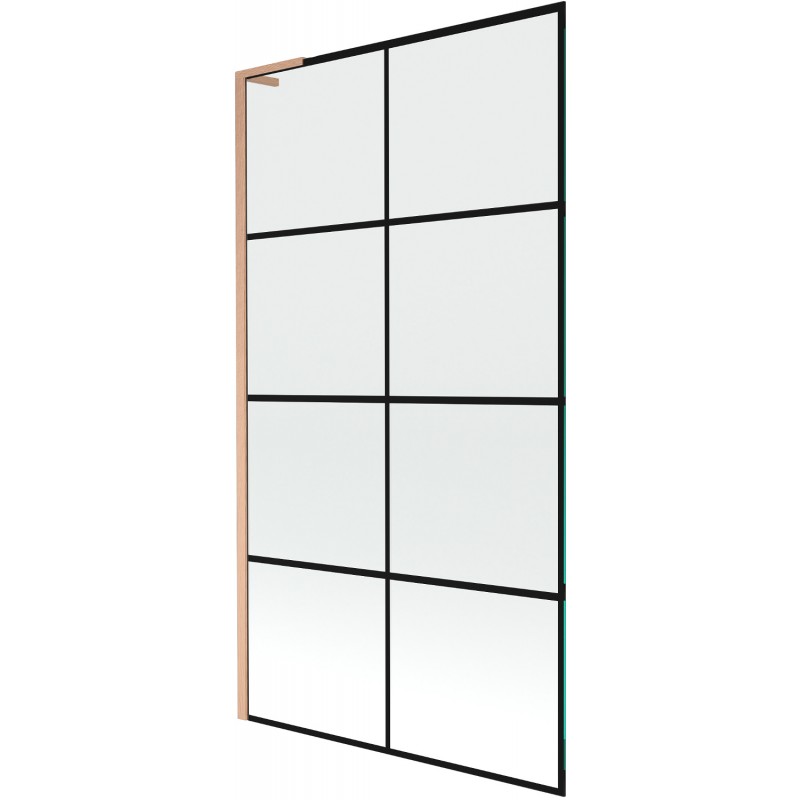 Mexen Next L vaňová zástena 1-dielna 100 x 150 cm, čierny vzor, brúsená meď - 895-100-000-03-77-65