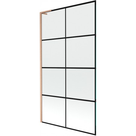 Mexen Next L paraván nad vaňu, 1-krídlový, 100 x 150 cm, čierna mriežka, brúsená meď - 895-100-000-03-77-65