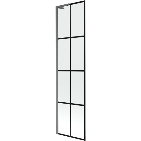 Mexen Next L vaňová zástena 1-krídlová 50 x 150 cm, čierna mriežka, gun gray kartáčovaný - 895-050-000-03-77-66