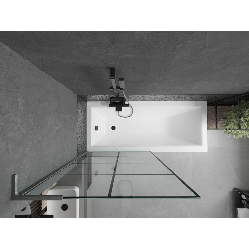 Mexen Next L vaňový paraván, 1-krídlový 90 x 150 cm, čierna mriežka, gun gray brúsený - 895-090-000-03-77-66