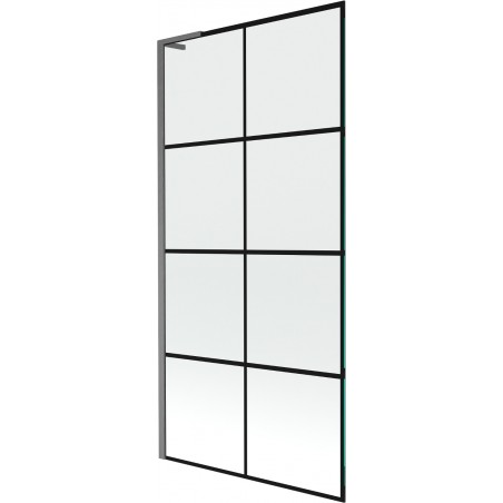 Mexen Next L vaňový paraván, 1-krídlový 90 x 150 cm, čierna mriežka, gun gray brúsený - 895-090-000-03-77-66