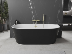Mexen Oval vaňa voľne stojaca priemyselná 180 x 80 cm, biela/čierna, prepad zlatý kartáčovaný - 52671808075-55
