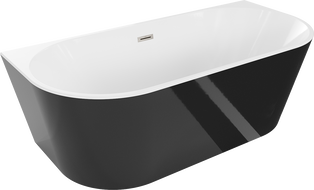 Mexen Oval vaňa voľne stojaca priemyselná 180 x 80 cm, biela/čierna, prepad nikel brúsený - 52671808075-97
