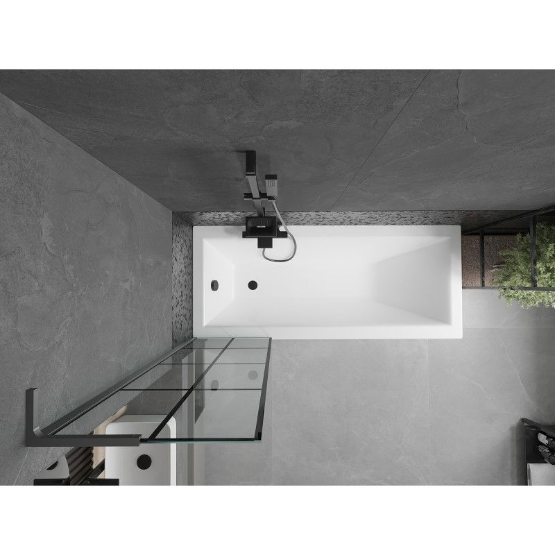 Mexen Next L vaničková zábrana, 1-krídlová 50 x 150 cm, čierna mriežka, gun metal - 895-050-000-03-77-95