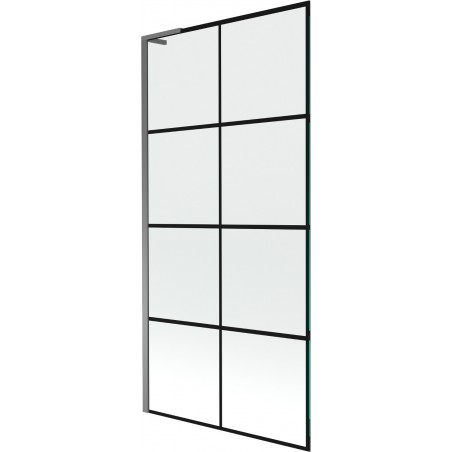 Mexen Next L vaňová zástena 1-krídlová 90 x 150 cm, čierna mriežka, gun metal - 895-090-000-03-77-95