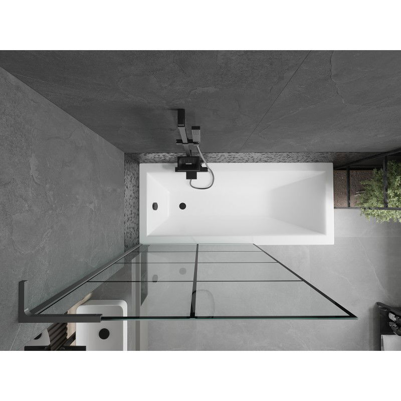 Mexen Next L paraván na vaňu 1-krídlový 100 x 150 cm, čierna mriežka, gun metal - 895-100-000-03-77-95