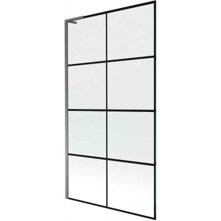 Mexen Next L paraván na vaňu 1-krídlový 100 x 150 cm, čierna mriežka, gun metal - 895-100-000-03-77-95