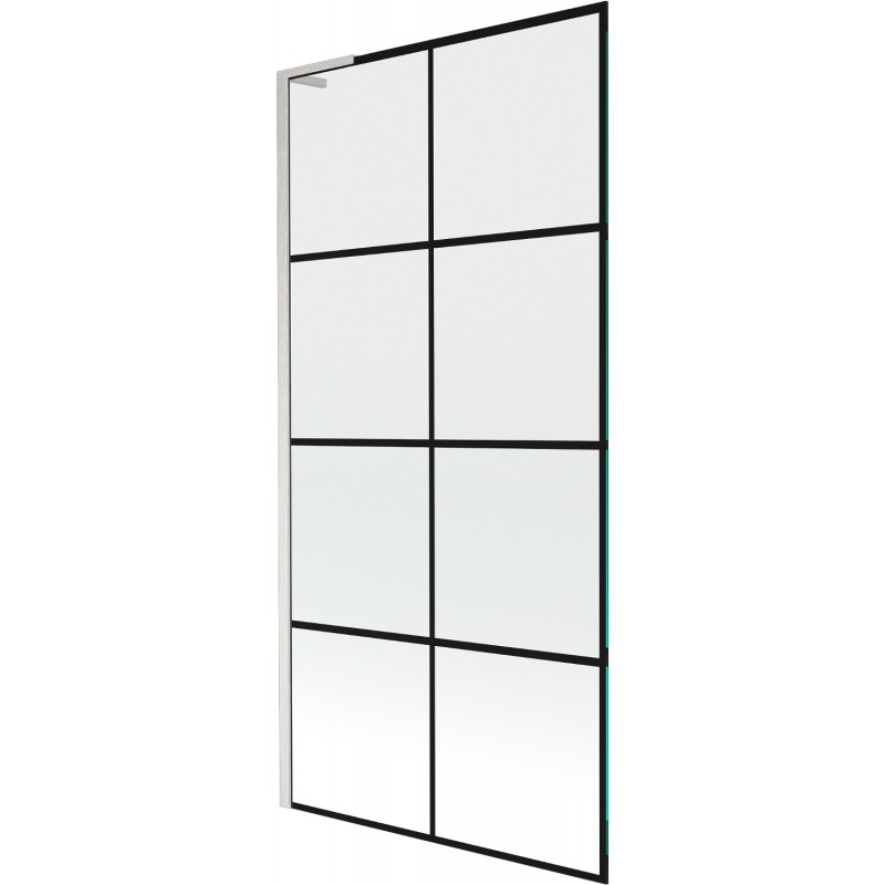 Mexen Next L vaňová zástena 1-krídlová 90 x 150 cm, čierny vzor, brúsený nikel - 895-090-000-03-77-97
