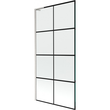 Mexen Next L vaňová zástena 1-krídlová 90 x 150 cm, čierny vzor, brúsený nikel - 895-090-000-03-77-97