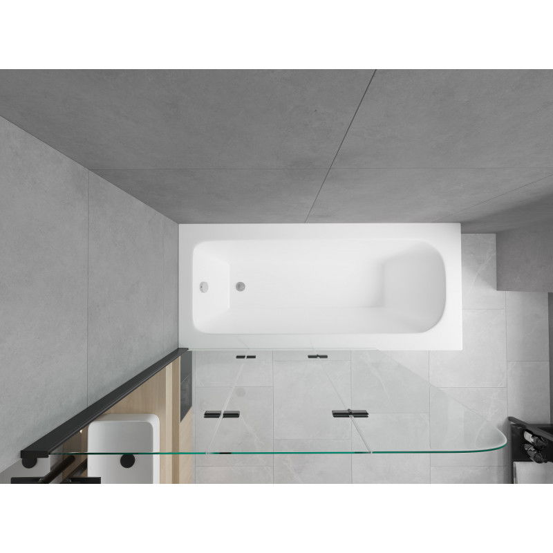 Mexen Vega obdĺžniková vaňa 170 x 70 cm s panelom a 3-krídlovou zástenou 120 cm, transparentná, čierna - 550117070X9012037000