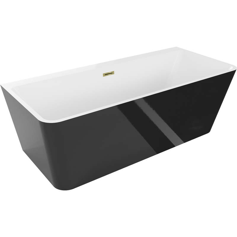 Mexen Volta voľne stojaca vaňa pri stene 150 x 75 cm, biela/čierna, zlatý preliv - 51131507575-50