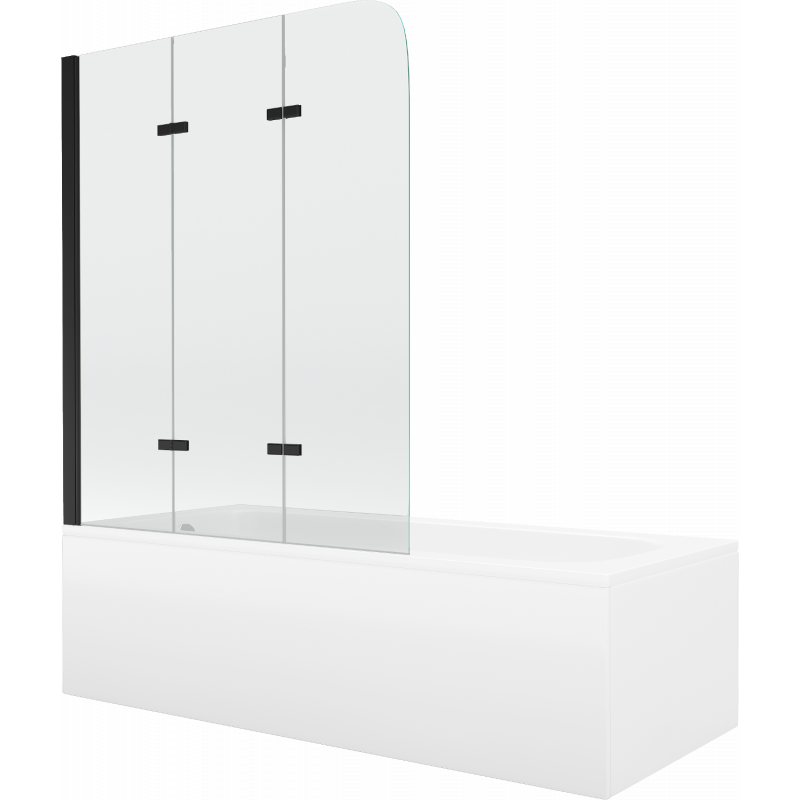 Mexen Vega obdĺžniková vaňa 170 x 70 cm s krytom a 3-panelovou zástavou 120 cm, transparentná, čierna