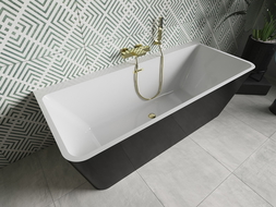 Mexen Volta voľne stojaca vaňa pri stene 150 x 75 cm, biela/čierna, zlatý preliv - 51131507575-50