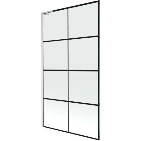 Mexen Next L paraván na vaňu 1-krídlový 100 x 150 cm, čierna mriežka, brúsený nikel - 895-100-000-03-77-97