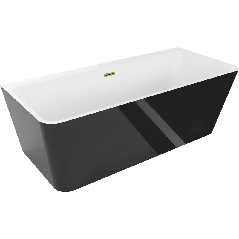 Mexen Volta voľne stojaca vaňa na stenu 170 x 75 cm, biela/čierna, zlatý prepad - 51131707575-50