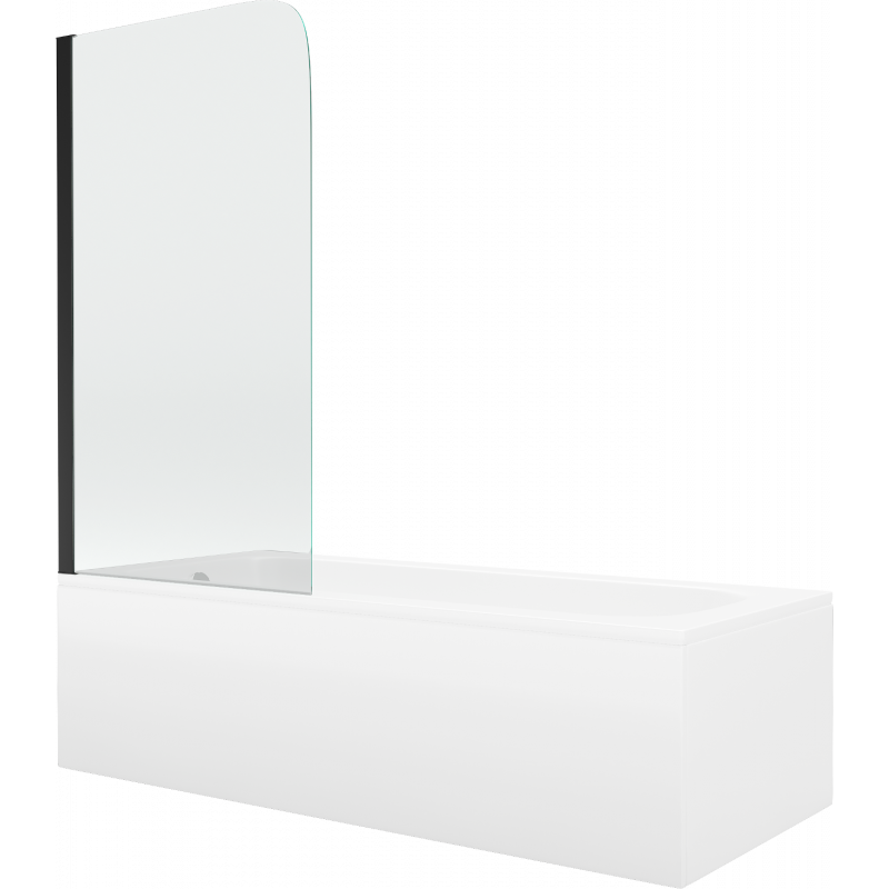 Mexen Vega obdĺžniková vaňa 180 x 80 cm s panelom a 1-krídlovou zástěnou 70 cm, transparentná, čierna