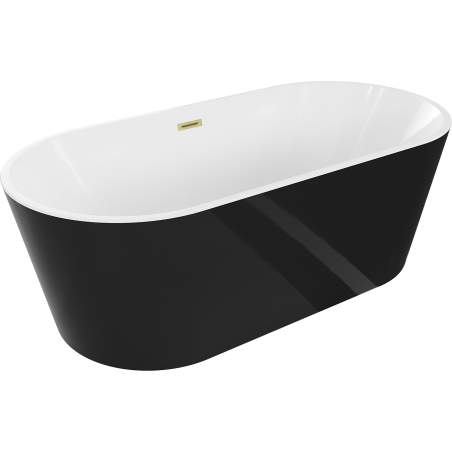 Mexen Luna voľne stojaca vaňa 150 x 75 cm, biela/čierna, prepad zlatý kartáčovaný - 52031507575-55