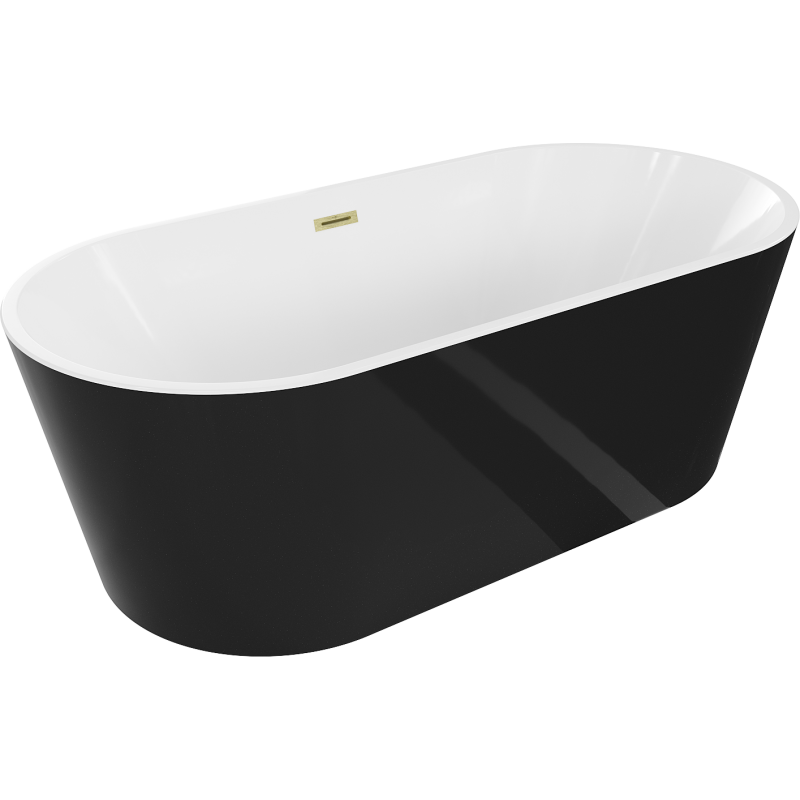 Mexen Luna voľne stojaca vaňa 160 x 75 cm, biela/čierna, zlatý kartáčovaný prepad - 52031607575-55