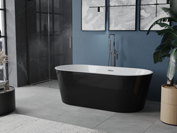 Mexen Luna voľne stojaca vaňa 150 x 75 cm, biela/čierna, výpusť gun gray brúsená - 52031507575-66