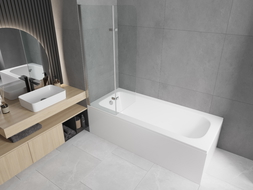 Mexen Vega obdĺžniková vaňa 180 x 80 cm s panelom a dvojkrídlovým zástenou 80 cm, priehľadná, chróm - 550118080X9008020100