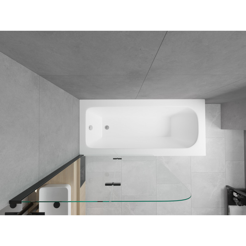 Mexen Vega obdĺžniková vaňa 180 x 80 cm s krytom a dvojkrídlovou zástěnou 80 cm, priehľadný, čierny