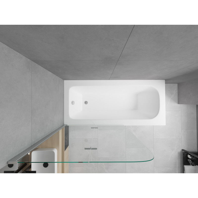 Mexen Vega obdĺžniková vaňa 180 x 80 cm s obložením a 2-krídlovým prestaviteľom 100 cm, priehľadná, chróm