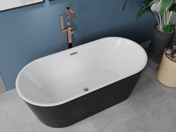 Mexen Luna voľne stojaca vaňa 180 x 80 cm, biela/čierna, prepad z brúseného medi - 52031808075-65