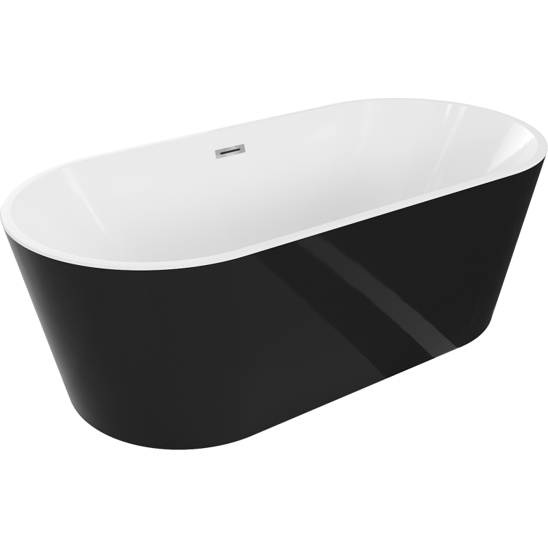 Mexen Luna voľne stojaca vaňa 180 x 80 cm, biela/čierna, prepad chróm - 52031808075-01