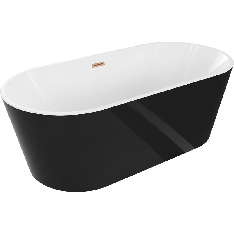 Mexen Luna voľne stojaca vaňa 170 x 80 cm, biela/čierna, prepadová kefovaná meď - 52031708075-65