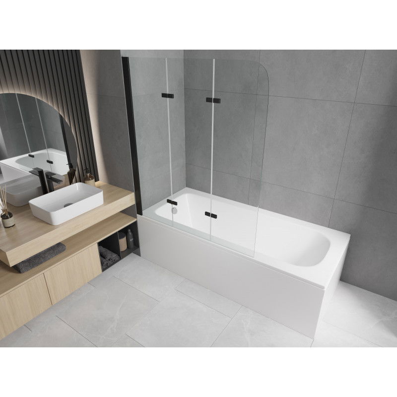 Mexen Vega obdĺžniková vaňa 180 x 80 cm s panelom a 3-dielnou zástenou 120 cm, priehľadná, čierna - 550118080X9012037000