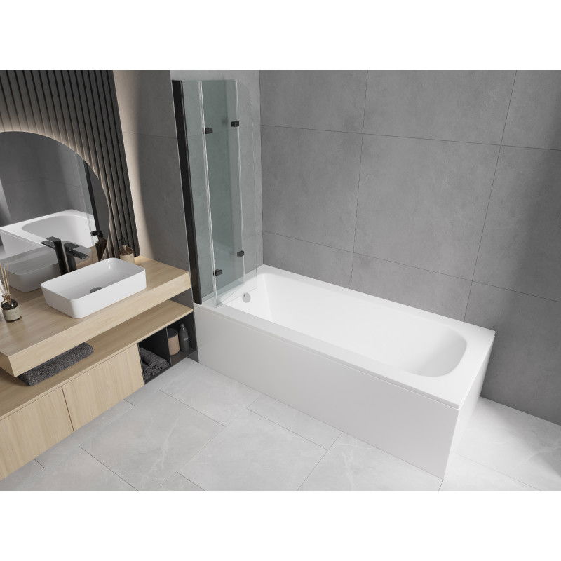 Mexen Vega obdĺžniková vaňa 180 x 80 cm s panelom a 3-dielnou zástenou 120 cm, priehľadná, čierna - 550118080X9012037000