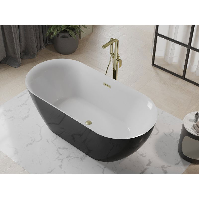 Mexen Roxy samostatne stojaca vaňa 170 x 80 cm, biela/čierna, zlatý kartáčovaný prepad - 51201708075-55