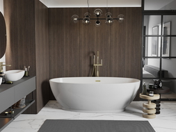 Mexen Bilbao voľne stojaca vaňa 180 x 90 cm, biela, zlatý brúsený prepad - 51311809000-55