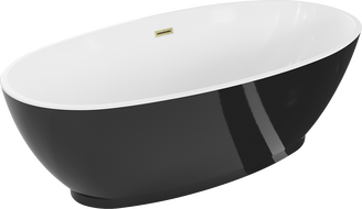 Mexen Bilbao voľne stojaca vaňa 180 x 90 cm, biela/čierna, prepad zlatý kartáčovaný - 51311809075-55