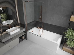 Mexen Next sprchová zástenka 1-krídlová 90 x 150 cm, čierny rám, brúsená meď - 895-090-000-00-70-65