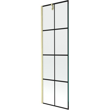 Mexen Next vaňová zástena 1-krídlová 60 x 150 cm, čierna mriežka, zlatý brúsený - 895-060-000-00-77-55