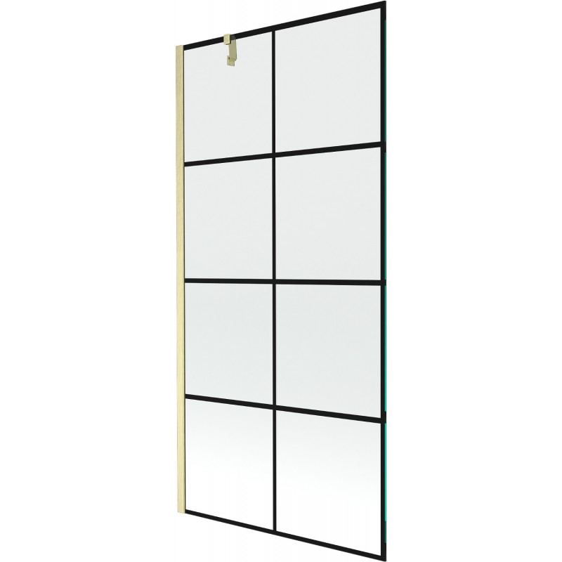 Mexen Next vaňová zástena, 1-krídlová 90 x 150 cm, čierna mriežka, zlatý kartáčovaný - 895-090-000-00-77-55