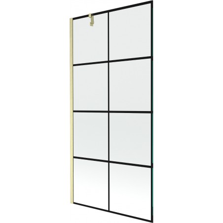 Mexen Next vaňová zástena, 1-krídlová 90 x 150 cm, čierna mriežka, zlatý kartáčovaný - 895-090-000-00-77-55