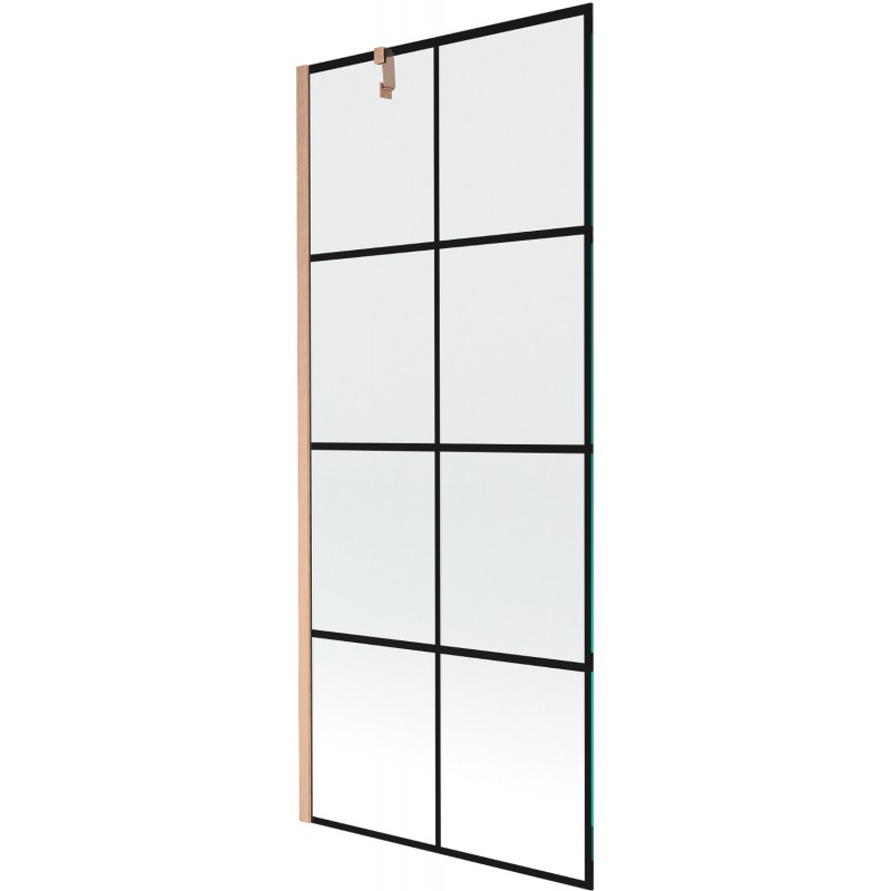 Mexen Next jednokrídlová vaňová zábrana 80 x 150 cm, čierna mreža, brúsená meď - 895-080-000-00-77-65
