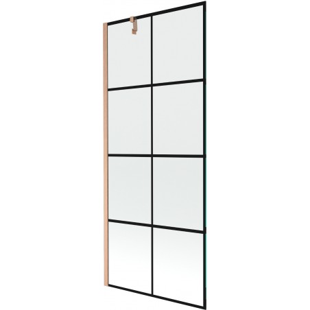 Mexen Next jednokrídlová vaňová zábrana 80 x 150 cm, čierna mreža, brúsená meď - 895-080-000-00-77-65